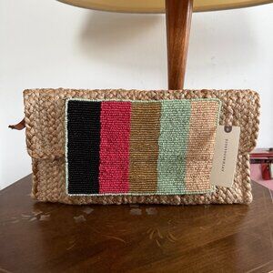 NWT Anthropologie Clutch Woven Beaded Embelished Jute Clutch
